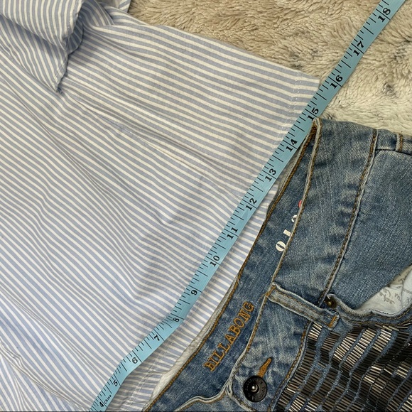 [S] Zara Trafulac Baby Blue & White Striped Fitted Cold Ruffle Shoulder Crop Top - Picture 9 of 12